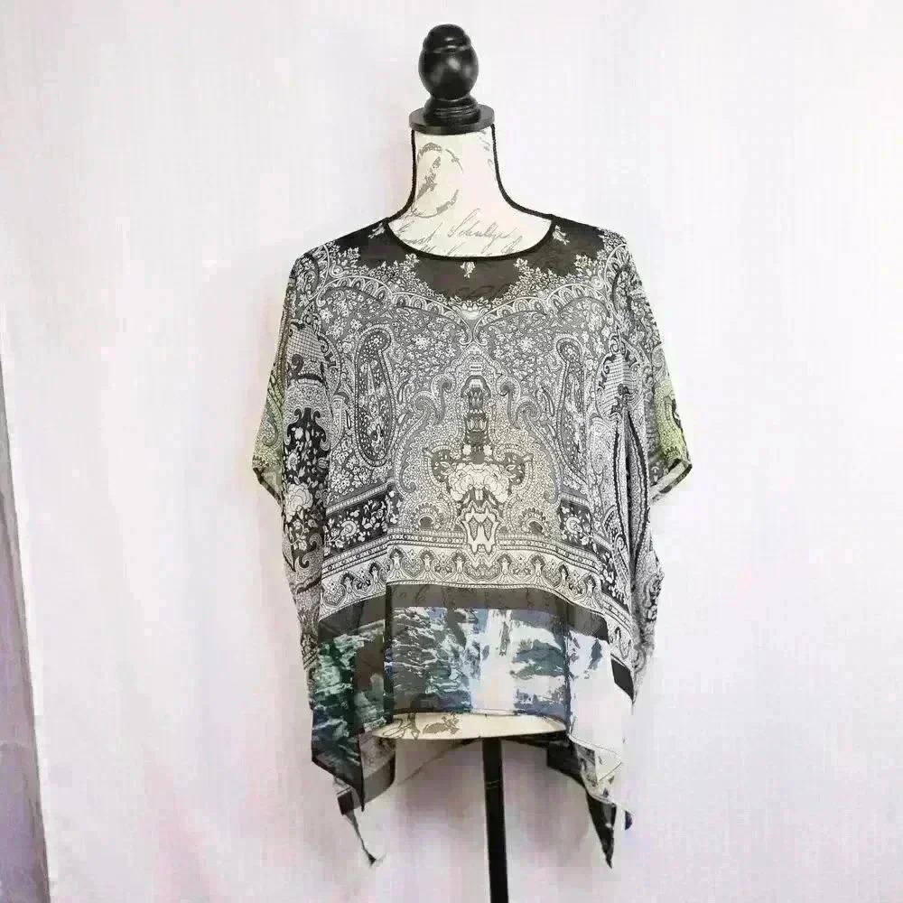 Carmen Marc Valvo Size S sheer blue/white top tunic coverup